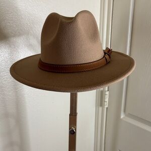 Tan Wide Brim Fedora Hat